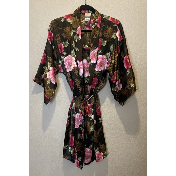 Sophia By Delicates Medium Large Pink Floral Slip Dress Nightgown Short Robe Set - Picture 1 of 8